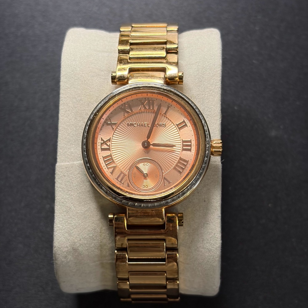 Michael‎ Kors MK-5971 Women Watch Rose Gold Roman Numeral Baguette Crystal